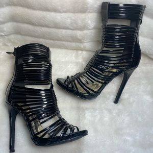 Strappy Patent Leather Black Heels